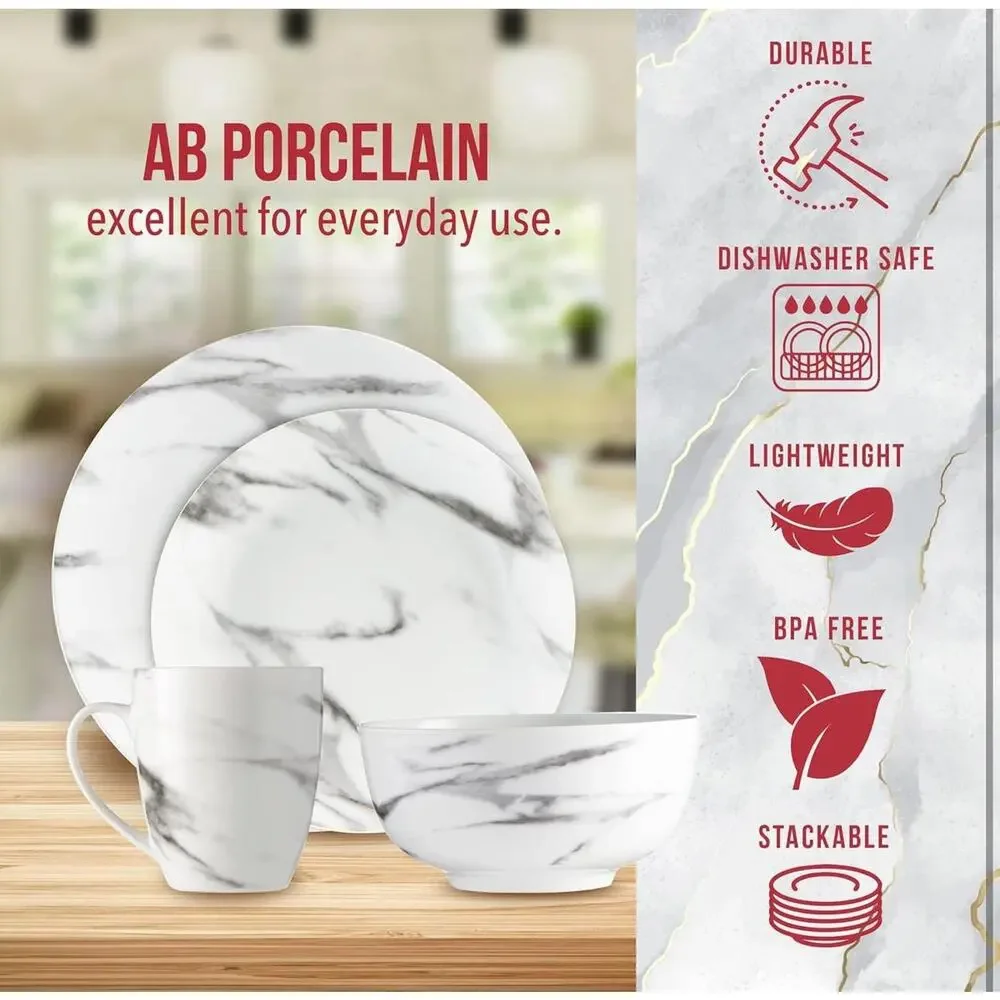 Safdie & Co. 16-Piece Coupe Dinnerware Set White Marble
